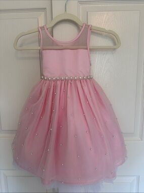 American Princess Pink Pearl Trim Tulle Dress